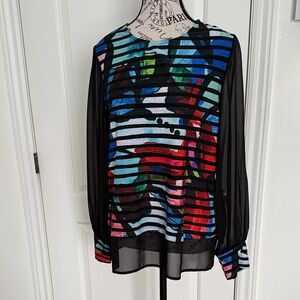 Joseph Ribkof Colorful Striped Sheer Blouse
